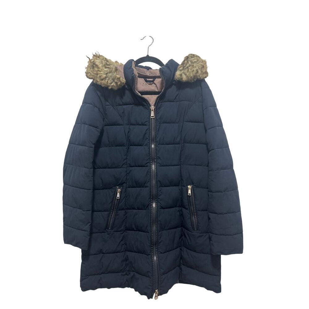 Laundry by Shelli Segal Quilted Blue Long Removable Hood Puffer Winter Coat L